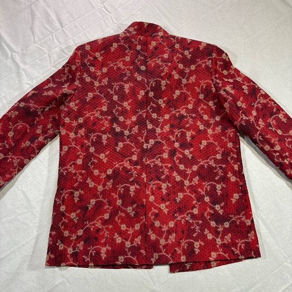 Garfield & Marks red Floral Blazer Open Front Jacket pockets Size 8 Made In USA - Picture 6 of 9